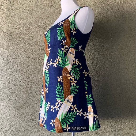 🌺 “Blue Planet” Navy Hawaiian Barkcloth Mini-Dress Surfboards size XS - Picture 6 of 11